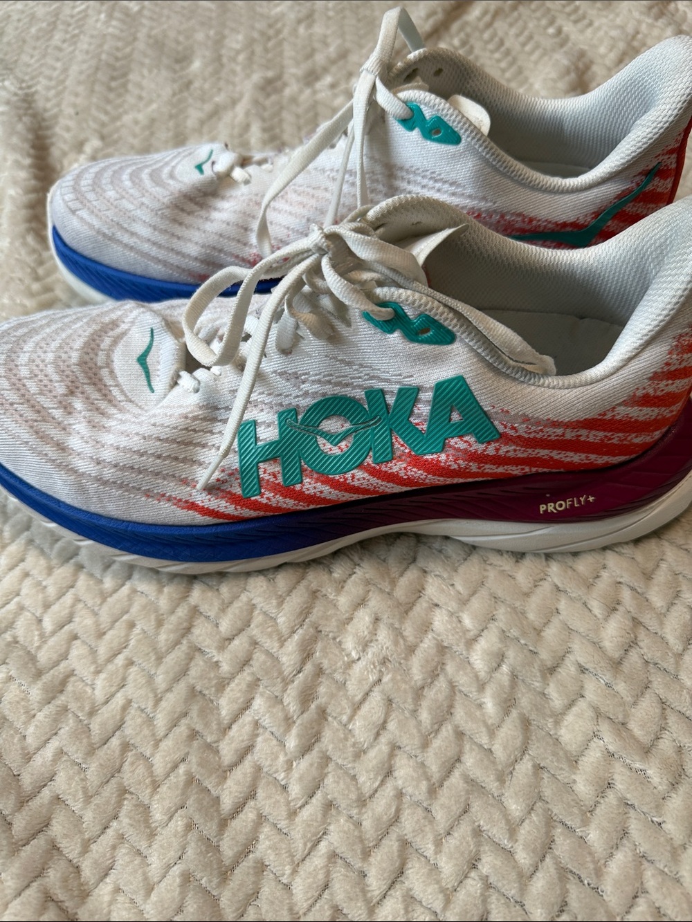 Hoka Women's White Teal Coral Athletic Running Shoes